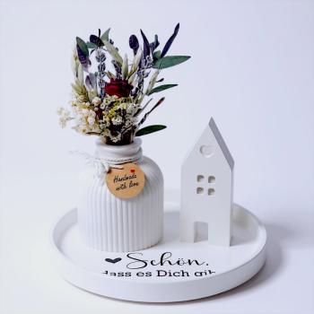 Tischdeko Geschenkset Dekoteller mit Schriftzug Schön, dass es dich gibt Tablett geriffelte Vase oder Stabkerzenhalter Lichthaus - Artikel-Nr.: 1100058